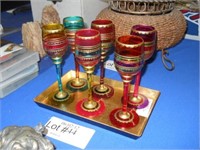 SET OF 6 GLASS CORDIALS WITH TRAY