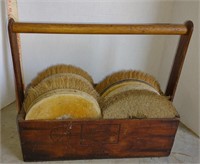 Tall Handled Wooden Tool Box & Bristled Brushes