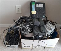 T - BOX OF TELEPHONES, CORDS, MORE (O36)
