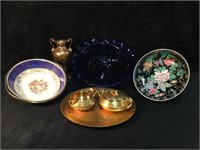 3 Unique Bowls, Gold Urn/Vase, Gold Sugar &