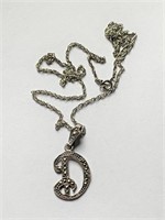 Sterling Silver - Marcasite D Necklace on 18"