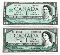 2 billets de 1$ CANADA 1954 et 1957