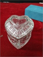 Large Glass Trinket Box w/Lid Heart Shaped 6 x 6