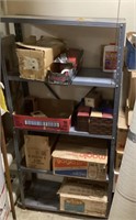 5 foot metal shelf and contents