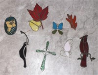 STAINED GLASS BUTTERFLY, LEAVES, AND BIRDS