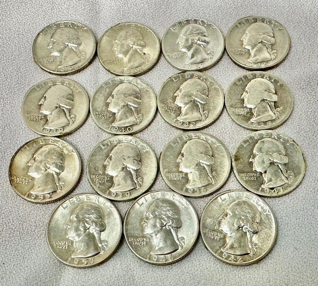 15 Silver Washington Quarters