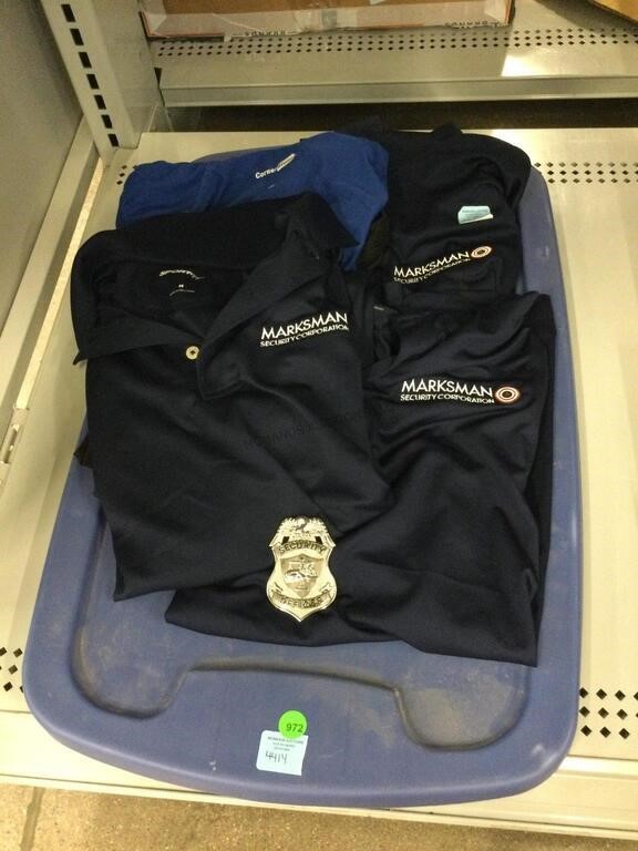 Security badge and marksman Shirts size medium.