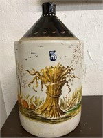 5 gal Stoneware jug - Painted pheasant farm scene