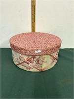 Red and White Toile Linen Hat Box
