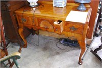 Barreled Front Writing Desk With Fan Carving And C