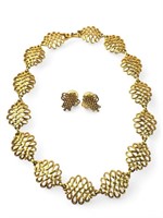 Gold Tone Necklace & Earrings Set