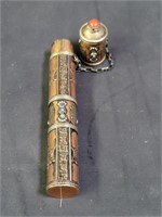 Tibetan copper scroll holder 9"h x 1"diam. Pb