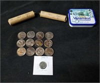 2 Rolls of Canadian Pennies w/a 1943 Steel Penny