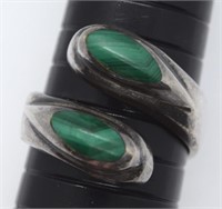 Vtg TAXCO Mex 925 Sterling Malachite Wrap Ring