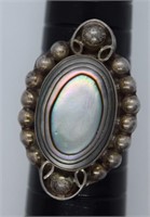 Vtg TAXCO Mex Sterling Mother of Pearl Ring Sz 5.5