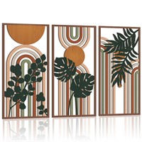 FWIEXA Botanical Wood Wall Art, Dark Green Palm Le