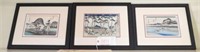 (3) Framed Japanese wood block prints