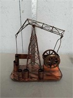 Metal wind-up motion oil rig Music Box works