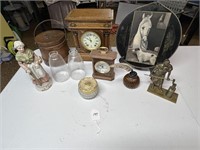 Mantle Clock, Figurines, Vtg Plate, Hurricanes