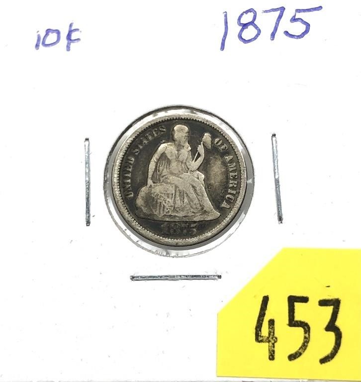 1875 Seated Liberty dime