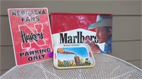 TIN NEBRASKA SIGN- COCA- COLA TRAY- TIN MARLBORO