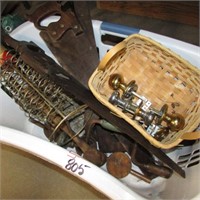 BASKET OF TOOLS & HARDWARE