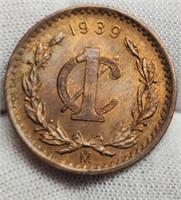 1939-MO Mexico 1 Un Centavo Unc. w/ Mint Luster