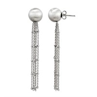 Sterling Silver Ball Dangle Chain Rhodium Earrings