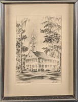 Vintage Framed Alec Stern Etching Midway Church