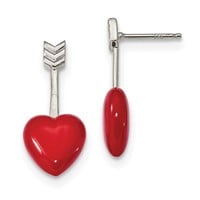 Sterling Silver Arrow Enamel Heart Earrings