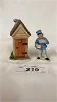 Lefton, colonial Village, outhouse, postman