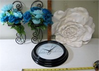 Clock, Metal Sconce & Flower Wall Sconce