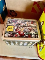 Superbowl 25 card set and curious George tin