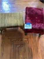 Two footstools one with cast iron legs