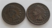 1890 and 1891 Indian Head Pennies