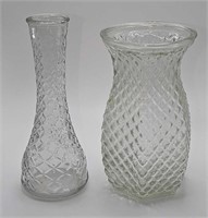 2 Vintage Pressed Glass Vases