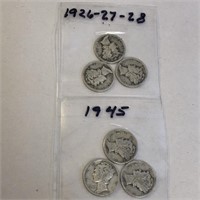 SILVER Mercury Dime LOT x 6 1926-45