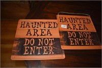 2 Metal Haunted House Signs