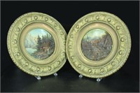 Pair of Possibly German Painted Terracotta Plaques