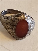 STERLING SILVER RING W/RED STONE