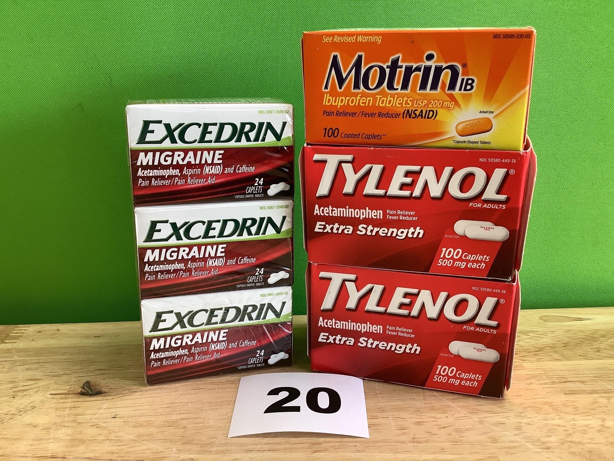 Excedrin, Motrin, & Tylenol lot of 6