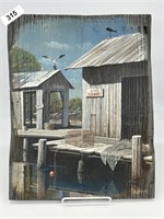 Vintage Nautical Fishing Dock Painting BJ Byrer