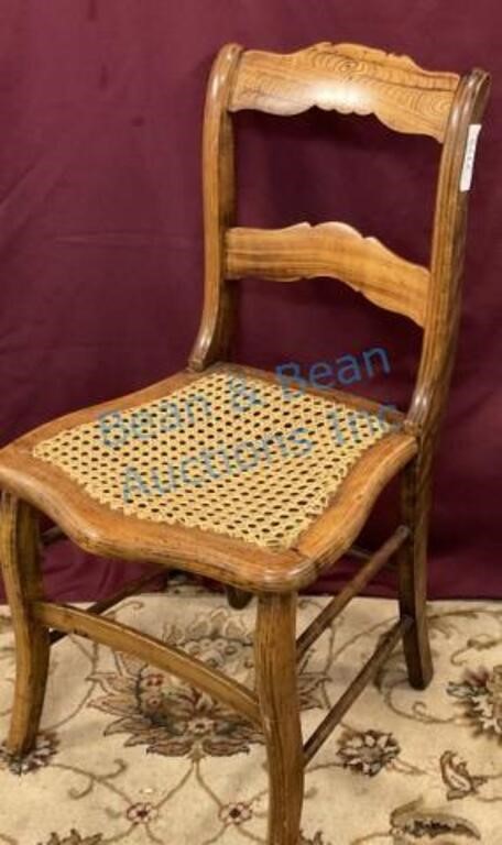 Sturdy antique chair woven cane seat