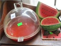 Vtg. 1950's Plastic Bread Keeper & Watermelon Napk