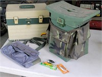 Hunter seat, tackle box, fishing bag.