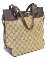 GUCCI BROWN & TAN GG CANVAS BELT TOTE BAG