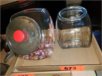 2 GLASS STORE JARS - RED HOTS W/ LID-