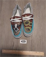 Size 7.5 Cow Print Slip Ons