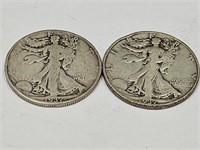 2- 1937 S Walking Liberty Half Dollar Coins