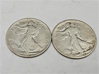 1921 S & 21 D Walking Liberty Silver Half Dollars